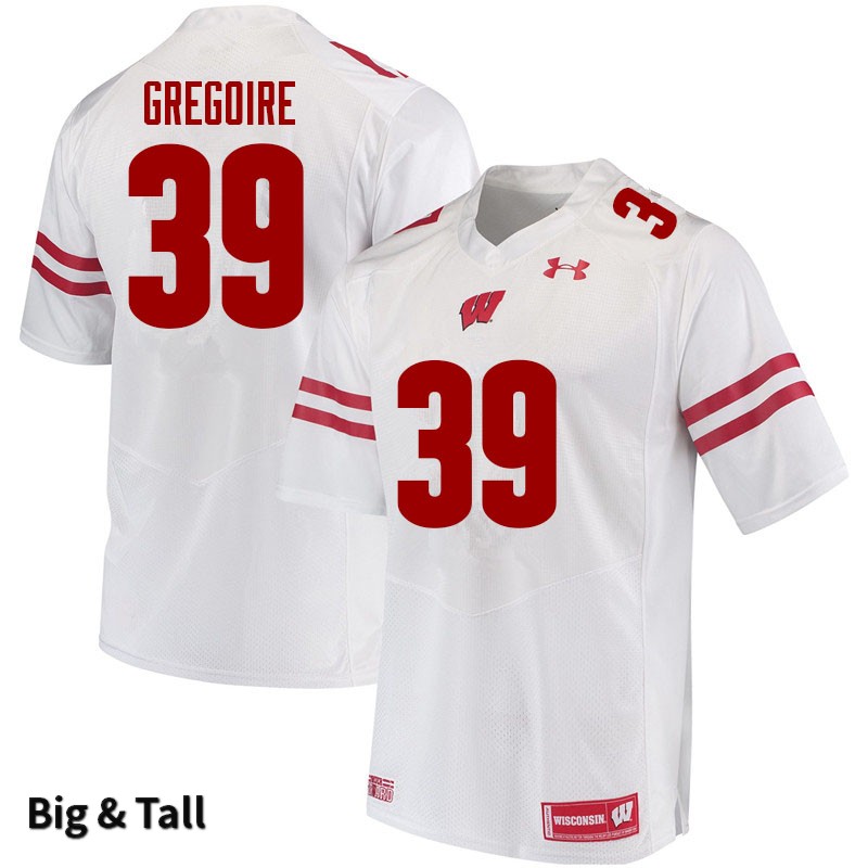 Wisconsin Badgers Men's #39 Mike Gregoire NCAA Under Armour Authentic White Big & Tall College Stitched Football Jersey PV40I42OI